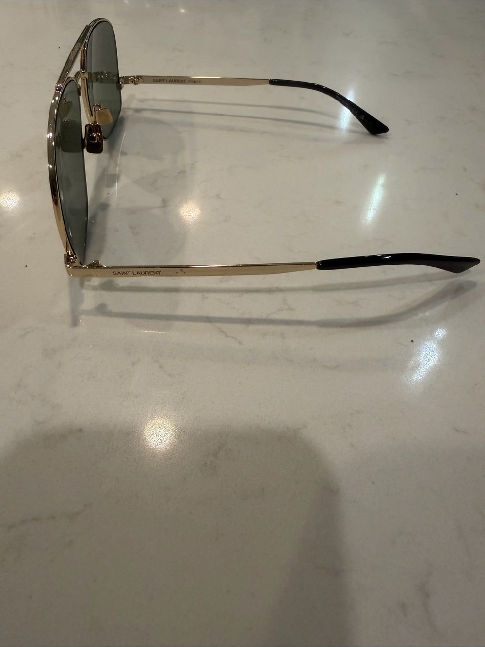 Saint Laurent Aviator Sunglasses with Black Case - Gold Frame, Green Lenses - Picture 4 of 8